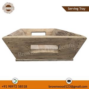 Bandeja de servicio larga rectangular de madera de fabricante indio con asas Bandeja de estilo antiguo de la mejor calidad para uso en comedor y servicio - Product Image 5