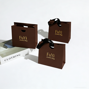 Sac en papier personnalisé avec logo pour bijoux, avec ruban, sac de shopping pour bijoux, sac à main pour colliers et bagues, emballage de bijoux - Product Image 1