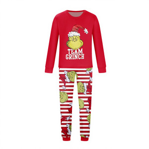 Pyjamas de Noël personnalisés Grinch pour toute la famille – Ensemble en polyester pour hommes, femmes et enfants – Vêtements de nuit – Dropshipping POD MOQ 1PC - Product Image 4