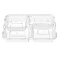 Boîte repas jetable 4 compartiments, boîte à lunch rapide transparente, qualité alimentaire commerciale, grande capacité 800 ml