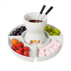 BSCI Manufacturer Custom Eco-Friendly Candle Cheese White Ceramic Melting Pot Porcelain <b>Chocolate</b> <b>Fondue</b> <b>Set</b> with Forks - Product Image 4