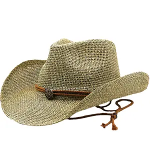 Topi sederhana untuk pria dan wanita musim panas pribadi gadis Barat koboi jerami pantai 56-58cm 2024 mode panama retro jazz topi