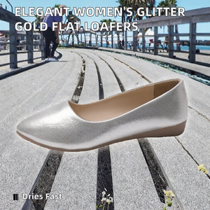 Elegant Women's <b>shoes</b> Frosted Upper Flats <b>Glitter</b> Gold PU Leather Loafer <b>Shoes</b> Casual slippers Spring Summer Hard-Wearing flats - Product Image 2