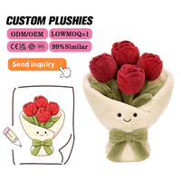 Peluche personnalisée ODM OEM en forme de rose rouge romantique, mignonne, avec visage souriant, cadeau de Noël, fleur en peluche rembourrée de coton PP