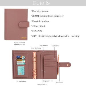 Hongbo penjual terbaik 24 warna Rose Gold 6-cincin A6 Organizer Binder kulit Litchi lembut dengan daun terbang hadiah pernikahan - Product Image 5