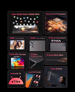 Cubot Tab 70 <span class=keywords><strong>2025</strong></span> máy tính bảng mới <span class=keywords><strong>Android</strong></span> 14 Octa-core 6GB Ram 128GB Rom 10.95 "HD + Màn hình 8200mAh GPS mặt ID - Product Image 2