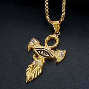 Venta al por mayor <span class=keywords><strong>de</strong></span> oro <span class=keywords><strong>Ojo</strong></span> <span class=keywords><strong>de</strong></span> <span class=keywords><strong>Horus</strong></span> collar <span class=keywords><strong>de</strong></span> acero inoxidable Faraón protección <span class=keywords><strong>amuleto</strong></span> collar Ankh Cruz joyería egipcia (BN129) - Product Image 3