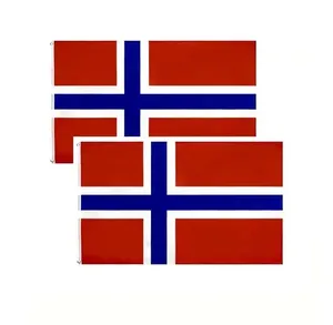 サンシャイン卸売100% ポリエステル3x5ftストックノルウェー赤青十字ノルウェー国旗ハンドヘルドノルウェー赤青十字ノルウェーFla