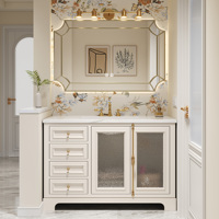Meuble-lavabo sur pied de style rétro français de luxe avec vasque, meuble-lavabo autoportant avec armoire en bois massif.