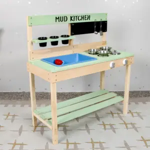 Kids Mud Kitchen Play Set Outdoor Toddler Pretend Play Wooden Kitchen Toy With Removable Sink Backyard Garden Kitchenware Stove
