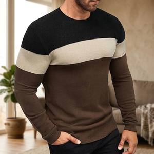 Pull en tricot à col rond pour homme, à blocs de couleur, manches longues, coupe classique, décontracté, automne - Product Image 3