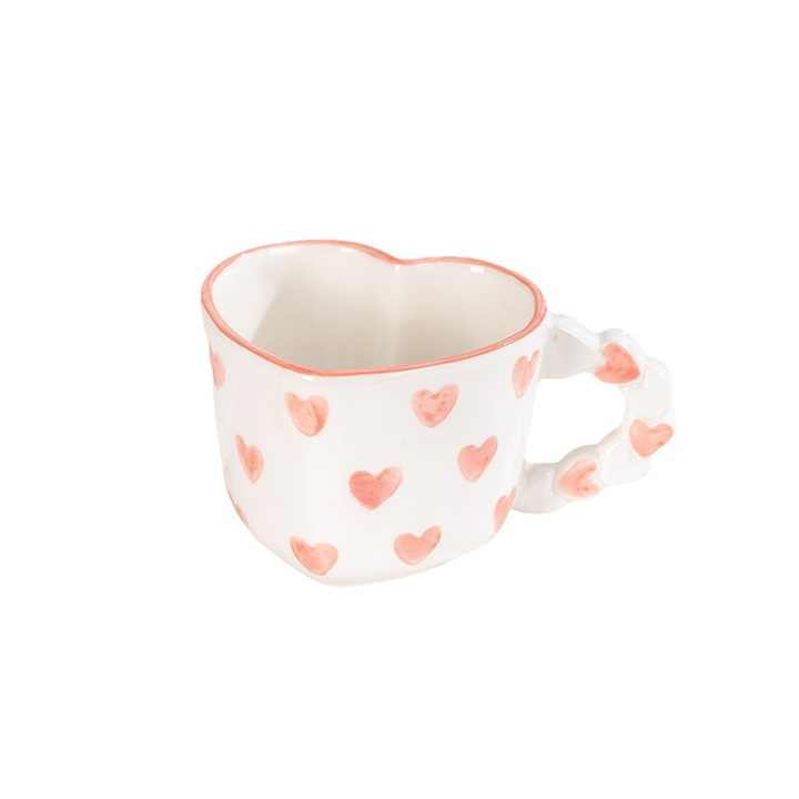 Hand-Painted Pink Heart Ceramic Cup Saucer Set Creative Vintage Retro Classic Retro Fresh Small Fresh Water Cup