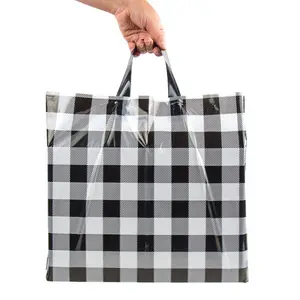 Großhandel Designer Buffalo Plaid Shopping Einzelhandel Taschen Kunststoff Party Geschenk Einkaufstaschen mit Griffen