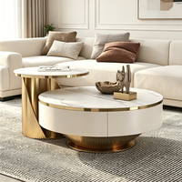 Ensemble de tables basses rondes en marbre blanc de style moderne Runwood, meubles en bois, table centrale en métal doré de luxe pour salon