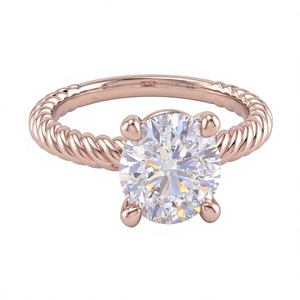 Anillo de Compromiso con Diamante Cultivado en Laboratorio, Corte Brillante Redondo, Chapado en Oro de 18K/14K, con Banda de Cuerda Trenzada, Joyería Clásica para Mujer - Product Image 5
