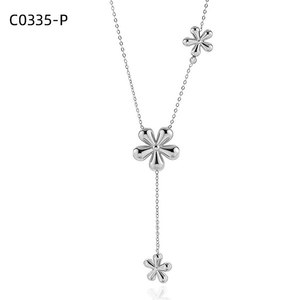 Collier pendentif fleur Amy Amy en acier inoxydable plaqué argent pour femme, bijoux de fête, à porter au quotidien, chaîne serpent C0335 - Product Image 1