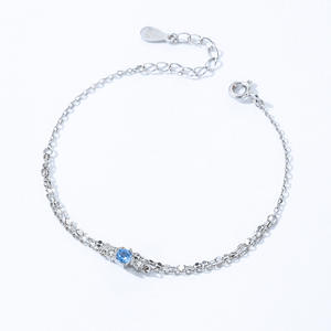 Bracelet double chaîne en argent sterling S925 avec zircon rond bleu glace pour femme, bijoux de mode au quotidien, version personnalisable en cuivre - Product Image 6