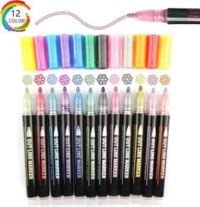 12 colores Doodle Shimmer Pen Marcadores de doble línea Set de bolígrafos de contorno para dibujo artístico - Product Image 4