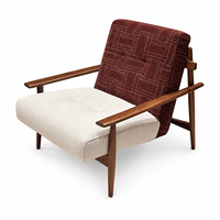 Fauteuil lounge à accoudoirs en bois avec coussins rembourrés bicolores pour projets de chambres d'hôtel et de halls d'accueil