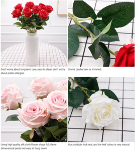 Rosas Artificiales de Alta Calidad al por Mayor, Rosas Individuales Rojas y Blancas, Rosas Decorativas de Tela de Seda Personalizadas - Product Image 5