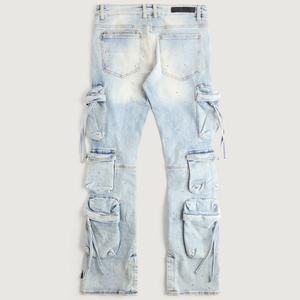 Jeans cargo à cordon de serrage de haute qualité pour homme, lavage personnalisé, design déchiré multi-poches pour le streetwear d'hiver - Product Image 2