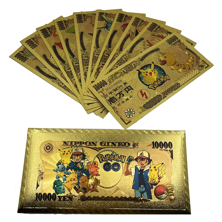 Japan anime 10000 yen poke mon gold bank note 999999 golden foil plated banknote in stock