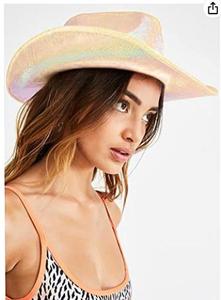 Wholesale Women's Non-Woven Cowboy <b>Hat</b> LED Lights Light-Up Holographic Flashing Pink Western Styles Graduation Christmas - Product Image 4