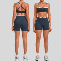 Ensemble de sport pour femme 2026 : Soutien-gorge de sport à col carré color block, short de yoga, tenue d'entraînement sans manches patchwork, ensemble de fitness pour la gym