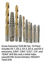 Jeu de 10 extracteurs de vis avec forets EX-1 EX-5, forets de 19/64 po, matériaux 42CrMo HSS4341, boîte à outils de rangement
