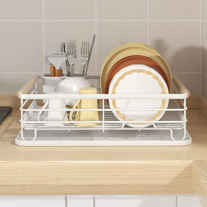 Égouttoir à vaisselle simple noir/blanc à un niveau pour ustensiles, en bambou et métal, pour <span class=keywords><strong>armoire</strong></span> de cuisine - Product Image 1