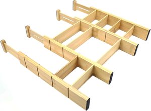 Séparateurs de tiroirs en bambou réglables pour la cuisine 4PCS avec 9 inserts - Product Image 4