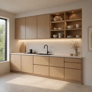 Mobile da <span class=keywords><strong>Cucina</strong></span> in Stile <span class=keywords><strong>Zen</strong></span> Giapponese Moderno, Montaggio Rapido, Maniglia in Legno Massello, Armadio Minimalista per la Casa - Product Image 3