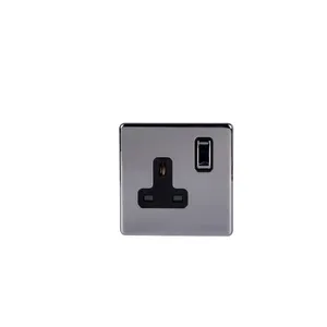 Abuk Uk Standard 1 Gang 2 Way Stainless Steel Gloss Panel Electrical 13 Amp Power Single Wall sockets and switches control light