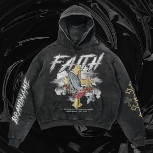 Sweat à capuche oversize pour homme BRANDNAME, imprimé croix Faith, streetwear, sweat à capuche en coton pour l'automne, sweat à capuche de haute qualité pour l'hiver - Product Image 5