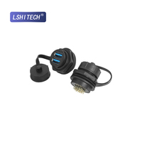 Lshitech double connecteur USB prise étanche Aviation mâle femelle circulaire étanche Double adaptateur de connecteur Usb avec couvercle