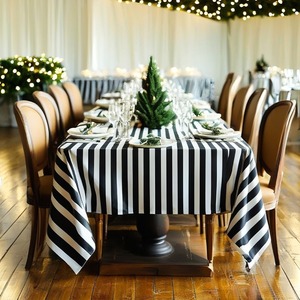 Nappes de table modernes et élégantes 100% polyester, noires et blanches, à rayures rondes et rectangulaires, pour fêtes, mariages, décorations de Noël - Product Image 2