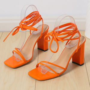 Women's Thick-heeled Sandals, Large Size, Summer New <b>Style</b>, square <b>Head</b>, Ankle Strap, High-heeled Sandals, Trendy, Simple Design - Product Image 2