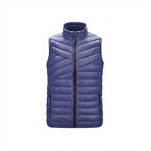 Gilet matelassé bleu pour homme, col montant, fermeture éclair sur le devant, imperméable, coupe-vent, vêtements d'extérieur décontractés, vêtements d'hiver, 100% polyester - Product Image 1