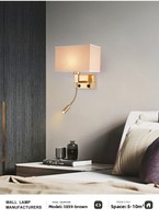 Lampe murale de chevet d'hôtel, style minimaliste américain, E27 LED, en fer, à intensité variable, avec télécommande, port de charge USB, lampe de lecture pour lit