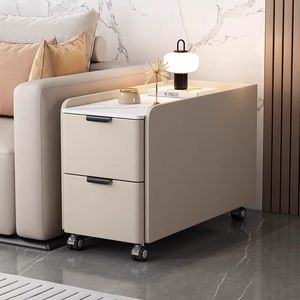 Mesa de Noche de Venta Directa de Fábrica, Mesa de Noche de Doble Capa para Sala de Estar, Madera Maciza + Piedra Sinterizada - Product Image 1