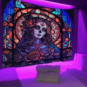 <span class=keywords><strong>Tapisserie</strong></span> fluorescente UV réactive Halloween décor <span class=keywords><strong>tapisserie</strong></span> diffusion en direct fond suspendu tissu noir lumière <span class=keywords><strong>tapisserie</strong></span> - Product Image 4