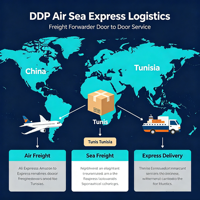 Transitaire AliExpress Amazon vers la Tunisie, service de logistique express porte-à-porte DDP par voie aérienne et maritime, Tunis