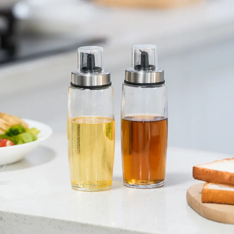 clear no drip oil cruet bottle round olive oil glass bottle rack set oil container for kitchen