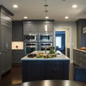 现代永恒摇床风格的厨房灰色光泽实木组装厨柜