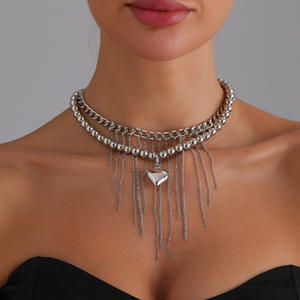 Sweet Cool Hot Girl Ins Style Coeur Pendentif Gland Lumière De Luxe Mode Collier Métallique - Product Image 3