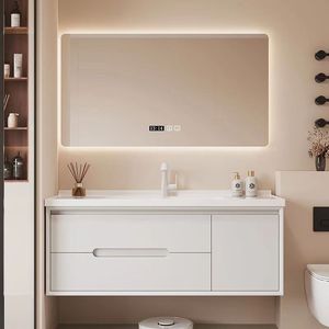 New-style Warm Yellow Bathroom Cabinet <b>Smart</b> Mirror Cabinet Space Storage White Sink Wall-mounted - Product Image 3