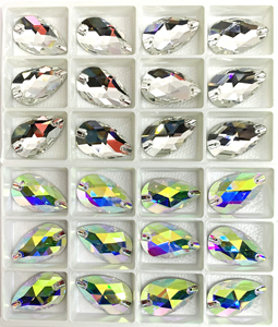 Strass en verre à coudre de qualité supérieure LUCKY K9, forme poire, à coudre, avec trous, cristal <span class=keywords><strong>AB</strong></span> pour robe - Product Image 2
