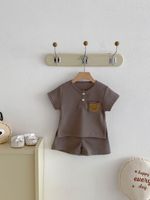 Ensemble 2 pièces d'été pour bébés garçons et filles : Haut à manches courtes et short en tissu gaufré, motif ours, tenue décontractée fine pour enfants