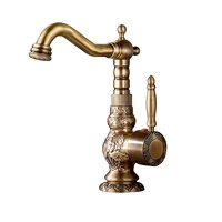 Robinet de lavabo en cuivre sculpté de style antique, en céramique, style chinois vintage, pour eau chaude et froide, à encastrer sous le plan.