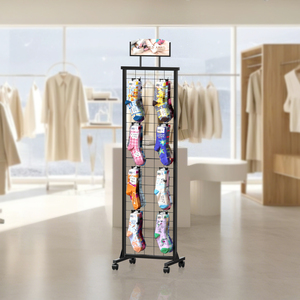 Freestanding Double Sided Socks <strong>Display</strong> <strong>Rack</strong> Metal Wire Gird <strong>Display</strong> <strong>Rack</strong> with <strong>Hanging</strong> Hooks - Product Image 2